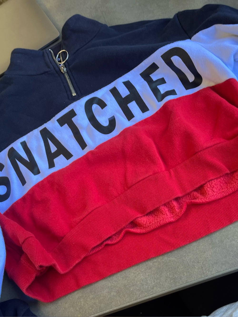 Women’s Colorblock Cropped Sweatshirt - Navy, White & Red